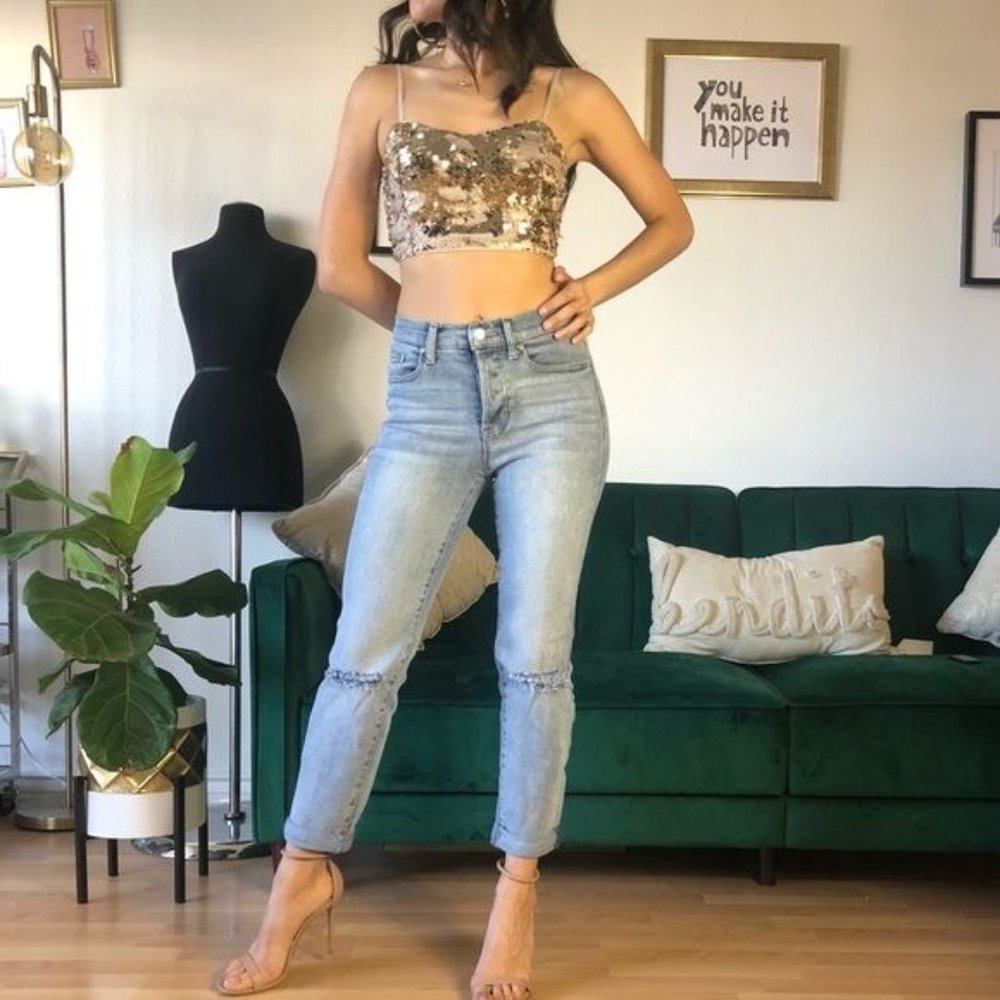 Champagne Color Crop Top W/ Sequence Adjustable S… - image 2